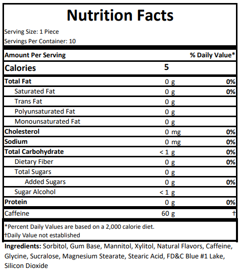 Wintergreen Caffeinated Gum - 60mg Caffeine