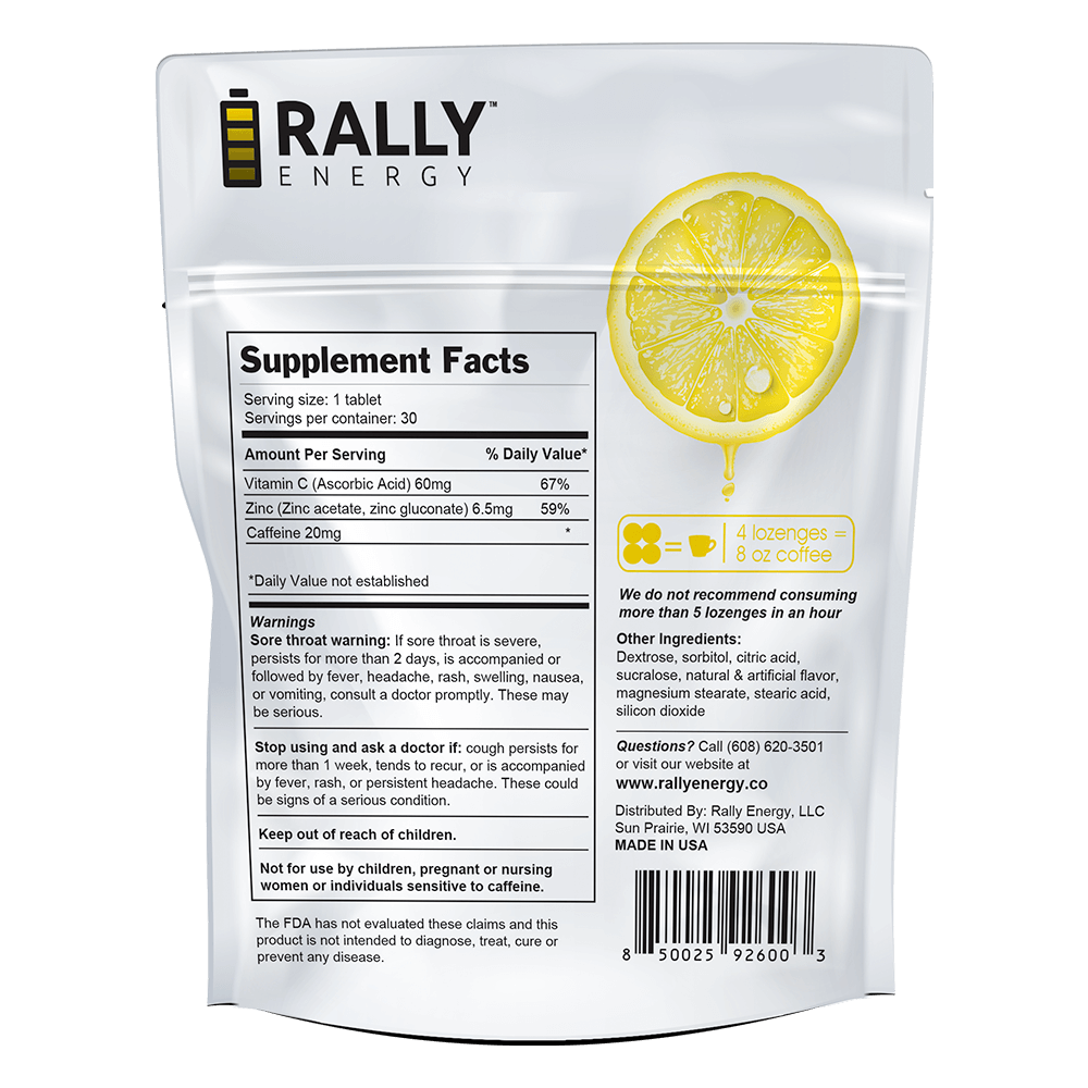 Lemon Caffeinated Cough Lozenges - 20mg Caffeine